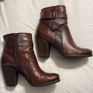 Frye Dark Brown Leather Heeled Boots